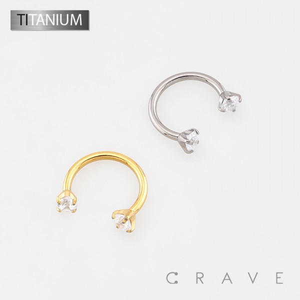 INTERNALLY THREADED CZ PRONG SET HORSESHOE ASTM F-136 IMPLANT GRADE TITANIUM